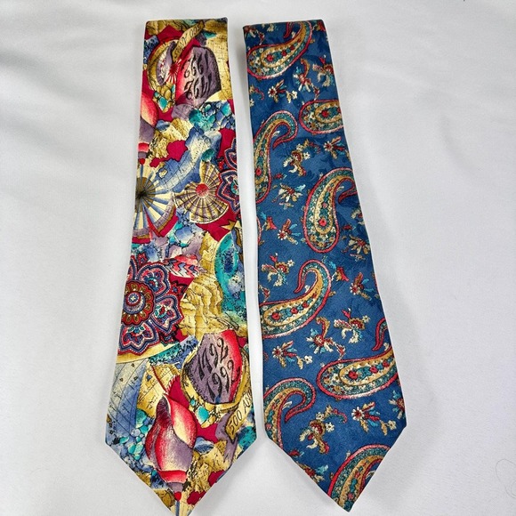 Vintage Silk Tie Lot of 5 Made in USA & Italy Paisley Floral Geometric 80s 90s - Picture 3 of 9